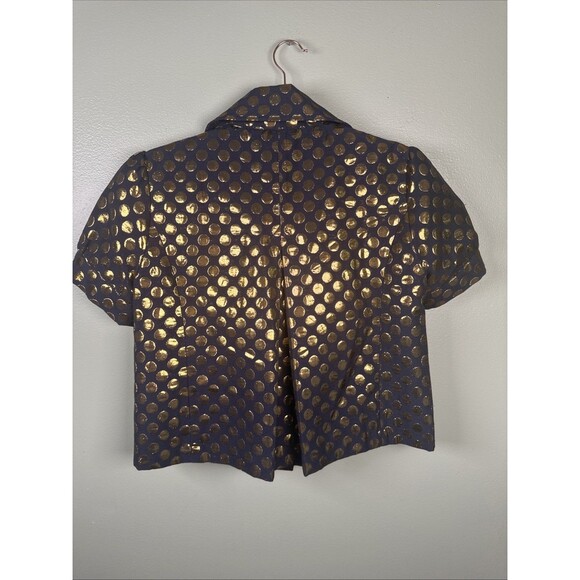 WALTER Cropped Button Tie Blazer Navy With Gold Metallic Polka Dots Women’s Sz 8 - Picture 2 of 11